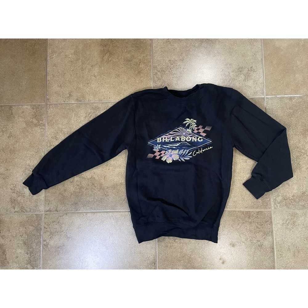 Billabong Pullover Sweatshirt Women's Sz XS Black Oversized Surf Crew Neck